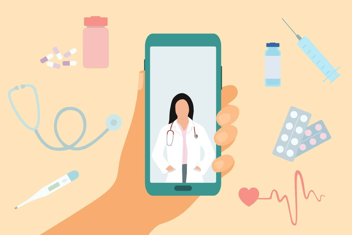 illustration of smartphone and medical icons
