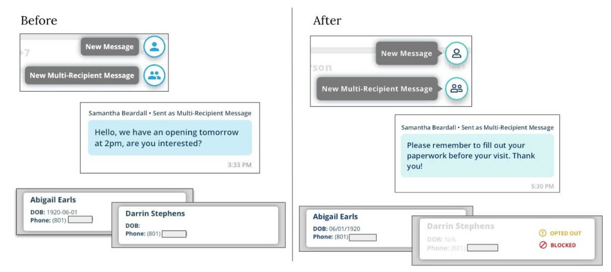 rebrand multi-recipient messaging screenshot