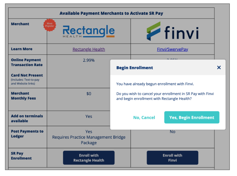 SR Pay merchant enrollment screenshot