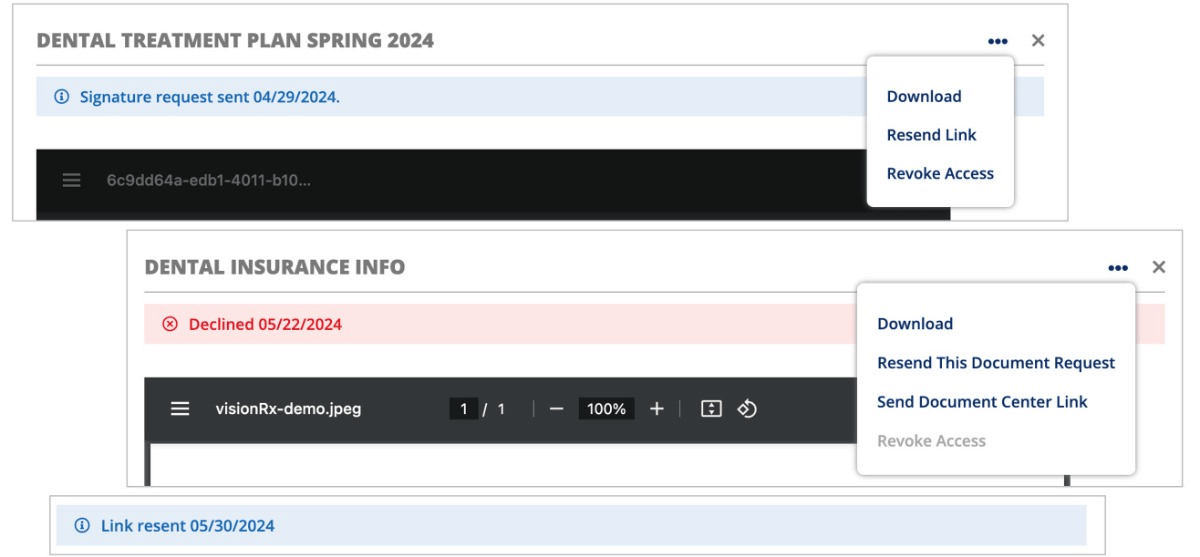 Secure Documents resend secure document link to patient screenshot