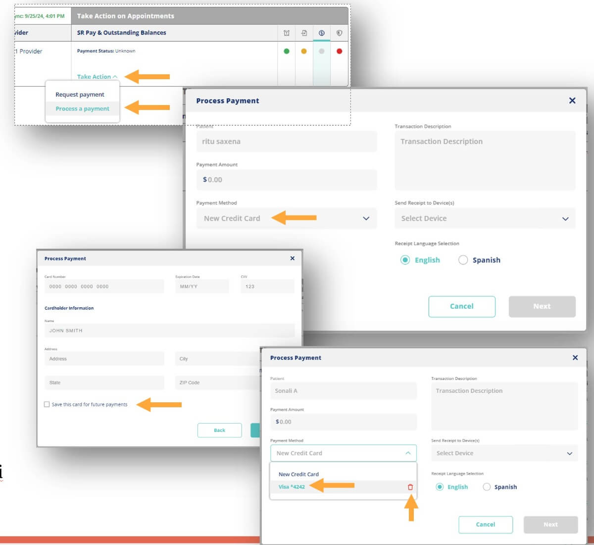 SR Pay manage payment methods screenshot