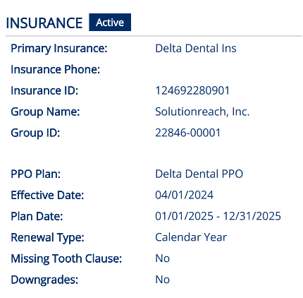Screenshot of the Insurance PDF now showing Copay and Group ID details.