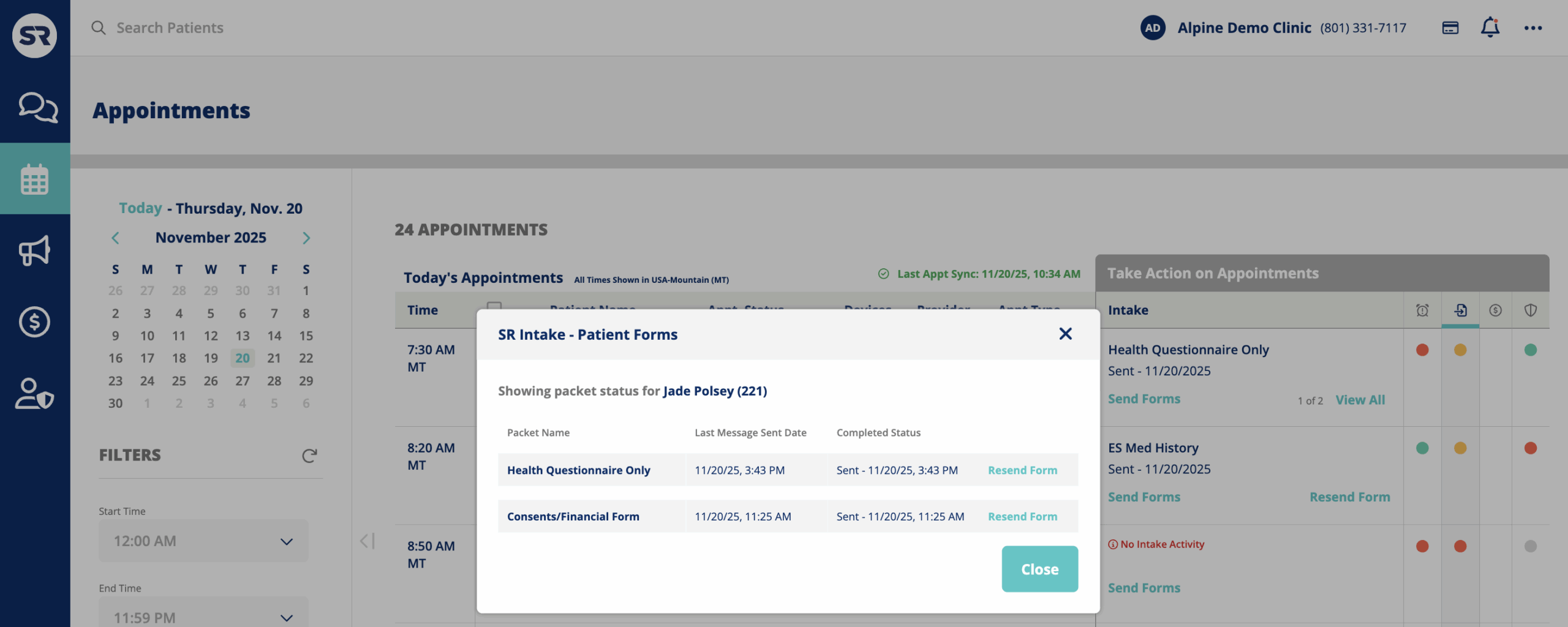 Screenshot of the Resend Form settings where users choose device type and language before sending.