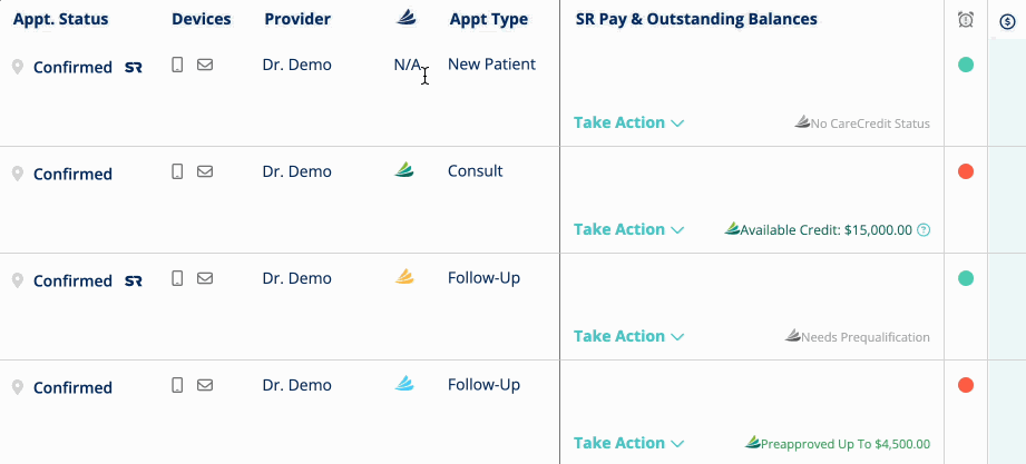 CareCredit – Add Patient Status Indicator to Take Action Calendar GIF