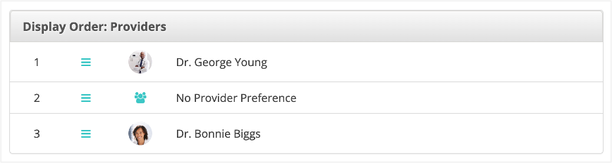 SR Schedule No Provider Preference Added to Display Order options screenshot