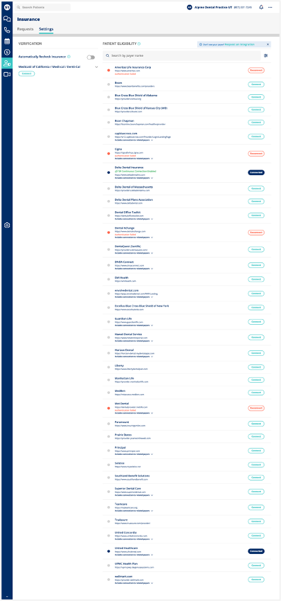 Added more Insurance portals for verifications and eligibility screenshot