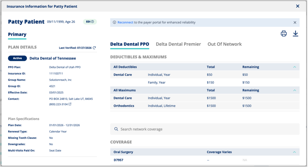 Insurance display disconnected payer portal screenshot