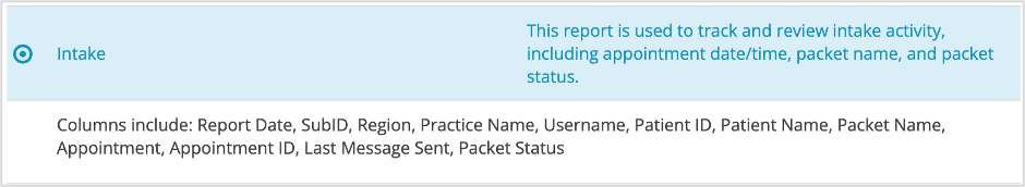 Location Hub Intake Report screenshot