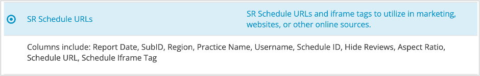Location Hub SR Schedule URL Report screenshot