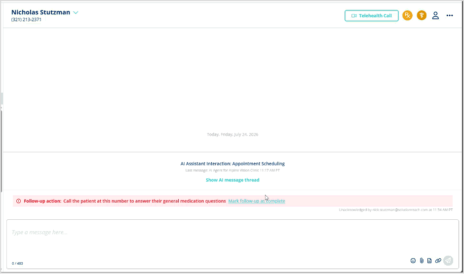 Stella Updated action banner to on SMS to be acknowledge and un-acknoweldge able screenshot